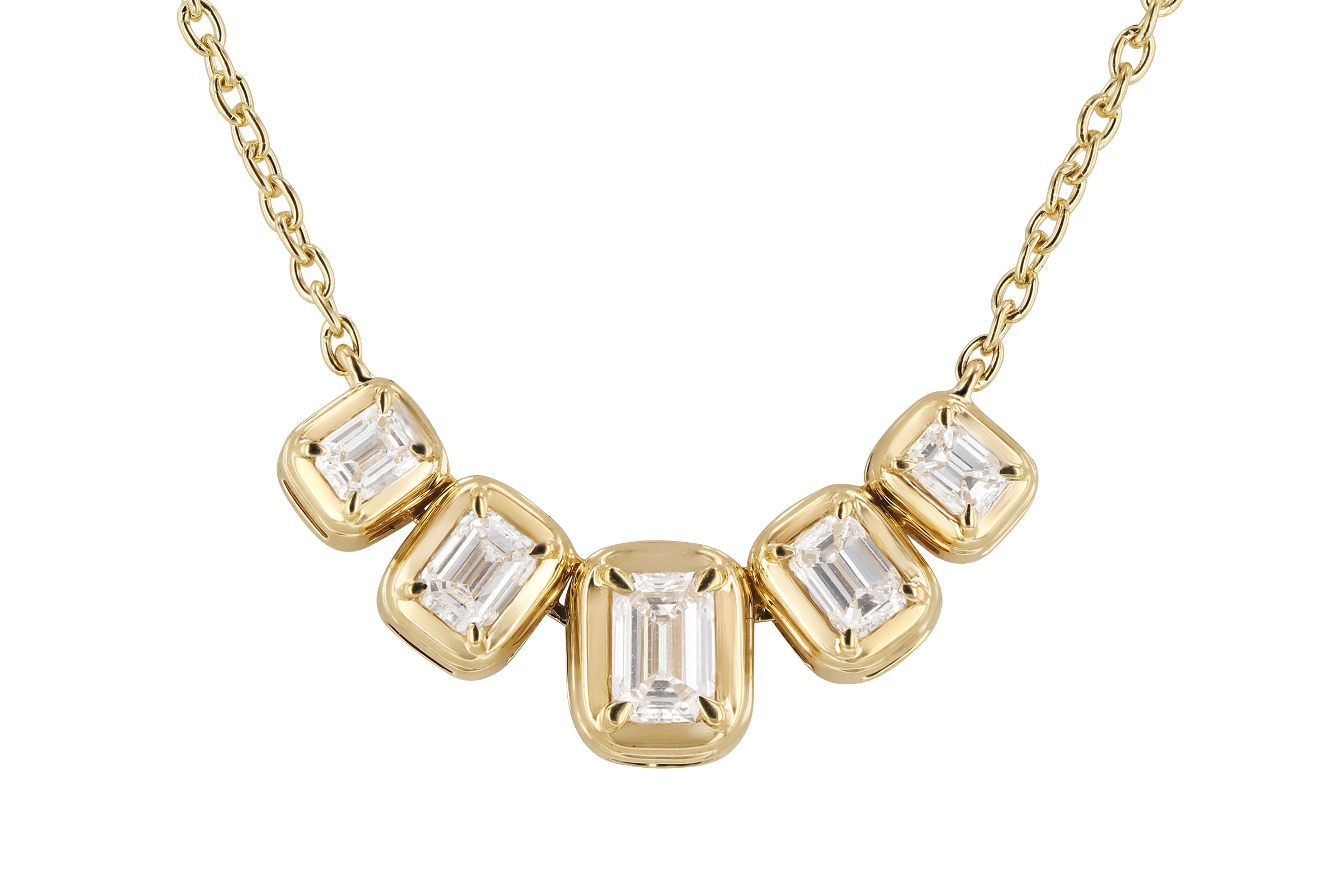 K321-39833: NECKLACE .87 TW EMERALD CUT DIA (18")